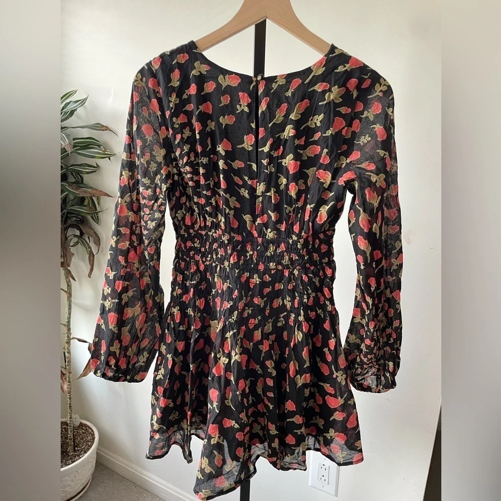 Free People|| Keep You Long Sleeve Mini Dress, Black and Rose Combo. size Small